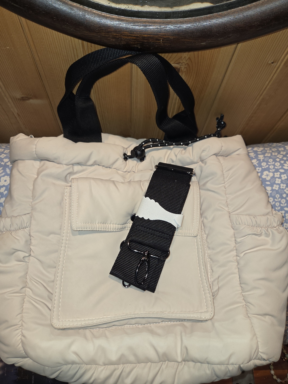 Summer & Rose Puffer Tote Bag with Removable Black Strap
